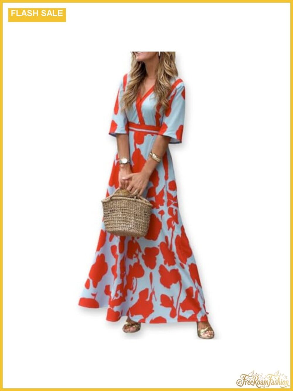 Women's Boho Floral V Neck Satin Maxi Dress Wedding Guest